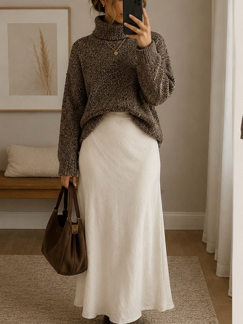 Anthropologie Cream Maxi Slip Skirt
